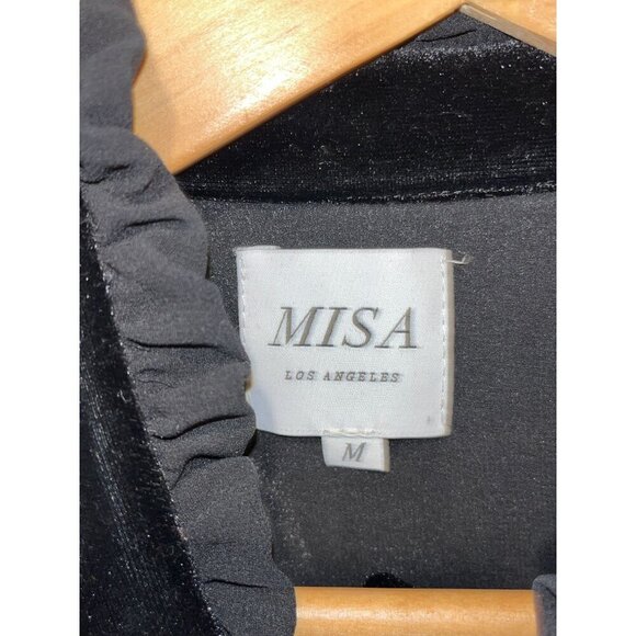 Misa Los Angeles Black Smocked Sheer Long Sleeve Tie Neck Blouse Women's Size M - Picture 5 of 8